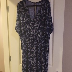 Lane Bryant Navy and White Leaf Print Midi Dress